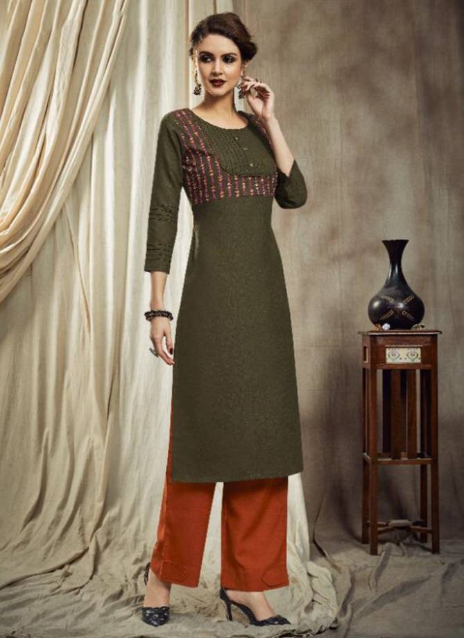 Nitu Cotton Slub Designer Embroidered Kurti With New Cotton With Pattern Pant Collection 2001-2006